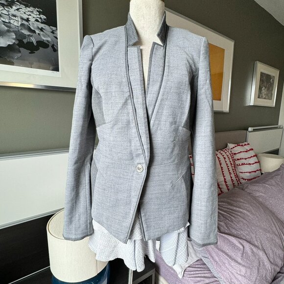 White House Black Market Gray Tone on Tone Colorblock Wool Blazer US8   - 1H2126 - Picture 2 of 12
